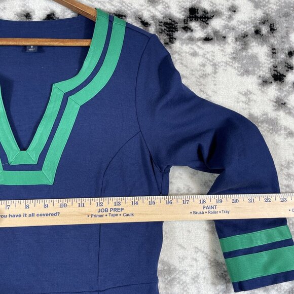 Lands End Ponte Knit Dress Womens Size 6 Blue Green Trim V-Neck Viscose‎ Stretch - Picture 5 of 12
